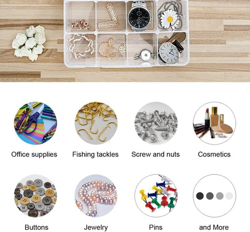 2 Packs 8-Compartments Art Supply Container, Clear Plastic Organizer Box with Dividers for Crafts Jewelry Fishing Tackles Hardware Metal...