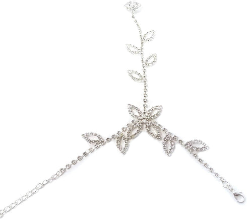 yueton Rhinestone Leaf Hand Harness Bracelet Bangle Fashion Ankle Bracelet Anklet with Chain Link Finger Ring for Women Sandals Beach Foot Jewelry...