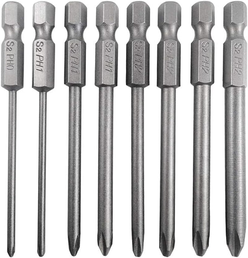 Mesee 8Pcs Long Cross Head Screwdriver Bits with 1/4 Inch Hex Shank, Magnetic Phillips Screwdriver Bit Set Screw Drill Bit Accessory Tool, 75mm Le...