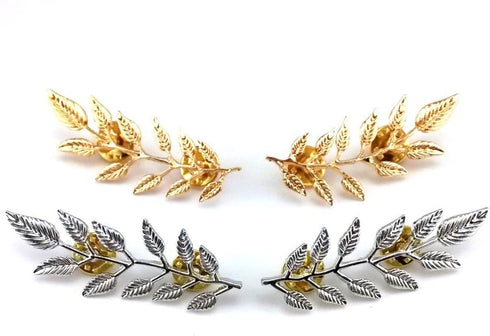 yueton?2 Pairs Metal Golden and Silver Leaves Brooch Suit Shirt Collar Decoration Parts...