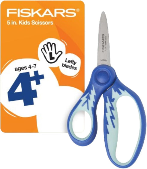 Fiskars 5" Softgrip Left-Handed Pointed-Tip Scissors for Kids Ages 4+ - Left-Handed Scissors for School or Crafting - Back to School Supplies - Bl...