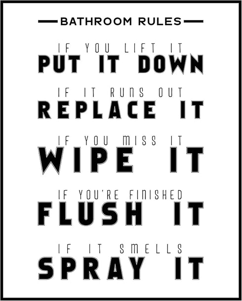 Posterizer 1 pcs-Bathroom Rules-Funny Poster-Quotes-Comedy Art-Gift For Baby Nursery, Boys, Girls, Toddlers- Bathroom, restroom Decor- unframed wa...