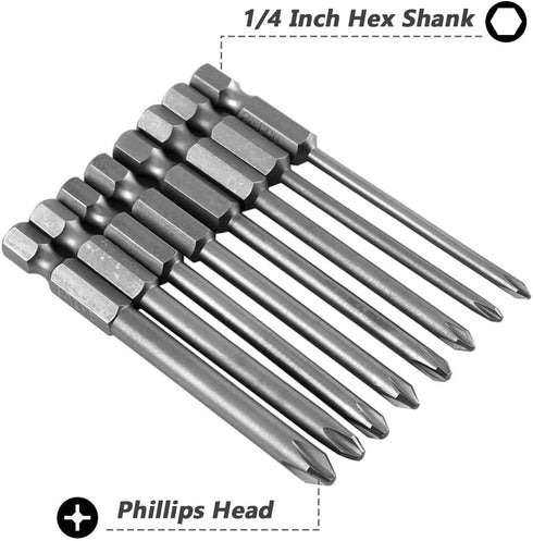 Mesee 8Pcs Long Cross Head Screwdriver Bits with 1/4 Inch Hex Shank, Magnetic Phillips Screwdriver Bit Set Screw Drill Bit Accessory Tool, 75mm Le...