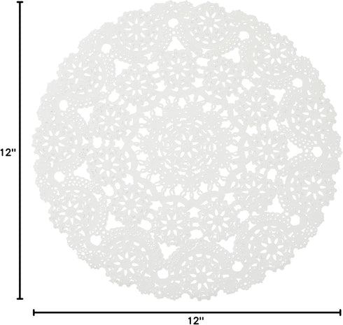 Juvale White Lace Paper Doilies for Tea Party Decorations - 12 in Round, White, 200 Pack Disposable Paper Placemats - Round Placemats...