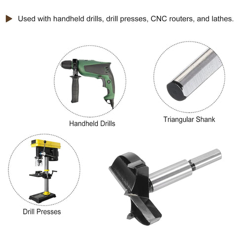 Forstner Drill Bit 60mm (2-3/8") K30/C1 Tungsten Carbide Tip Triangle Shank Wood Forstner Bit Opener Cutter for Hinge Hole Drilling Woodworking...