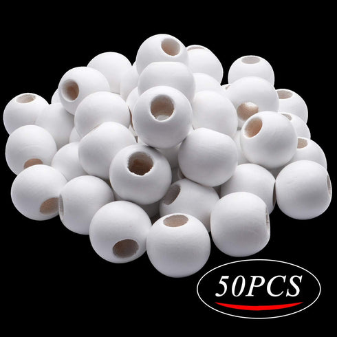Wooden Spacer Beads - Jumbo 10mm & 25mm Round Balls, White - 50 Pieces for Handmade Decorations & Jewellery...