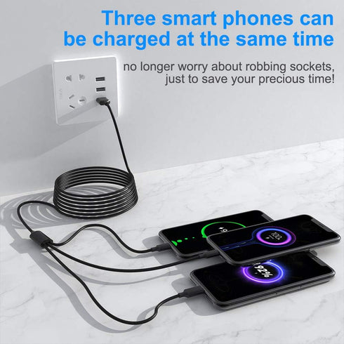 Multi 3 in 1 USB Long iPhone Charging Cable, 1.8M/5.9Ft Nylon Braided Universal Phone Charger Cord USB C/Micro USB/Lightning Connector Adapter for...