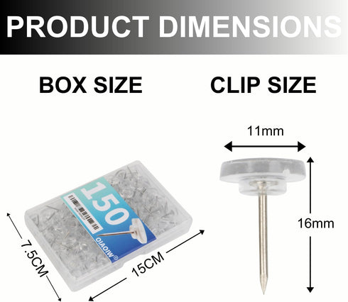 150 PCS Clear Push Pins Tacks Count in Reusable Box for Bulletin Boards and Wall Displays Heavy Duty Plastic Head...