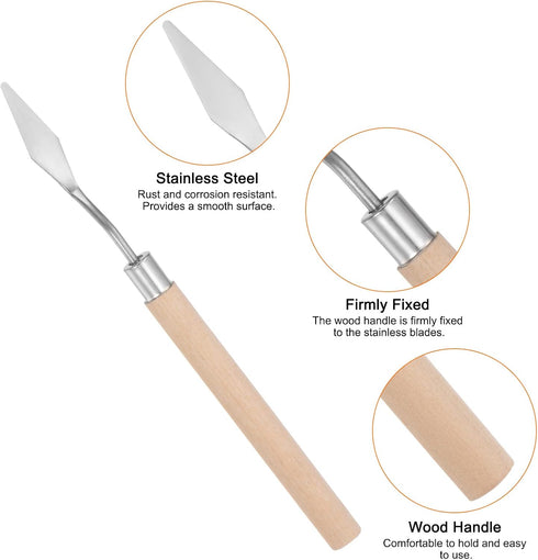 2pcs No.7 Palette Knives 10mm Width Stainless Steel Small Pointy Spatula Painting Pallet Knife with Wood Handle for Oil Acrylic Canvas Mixing Spre...