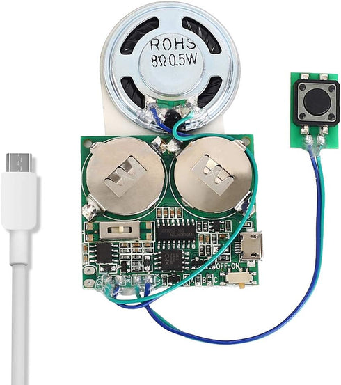 Recordable Sound Module, Icstation 8M USB Programmable Sound Chip with Speaker, Push Button Activated Charging Sound Board for DIY Music Greeting ...