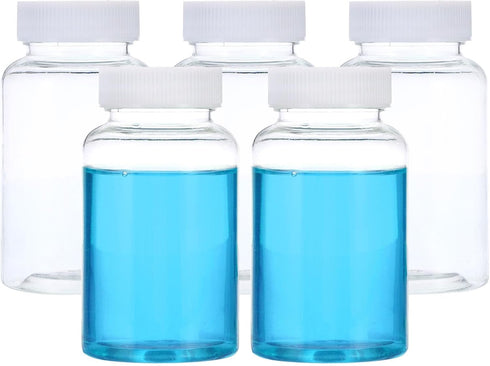 PATIKIL 5 Pcs 200ml Reagent Bottles, PET Wide Mouth Round Bottles with Screw Cap for Lab Water Reagent Liquids Solid Sample Storage Seal, Transpar...