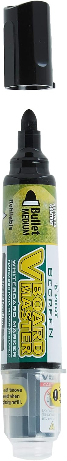 PILOT V Board Master BeGreen Refillable Dry-Erase Markers, Bullet Tip, Black Ink, 12 Count...