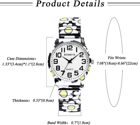 Lancardo Women Stretch Band Watch: Bohemia Flower Elastic Analog Quartz Big Number White Dial Wristwatch Easy to Read Womens Day...