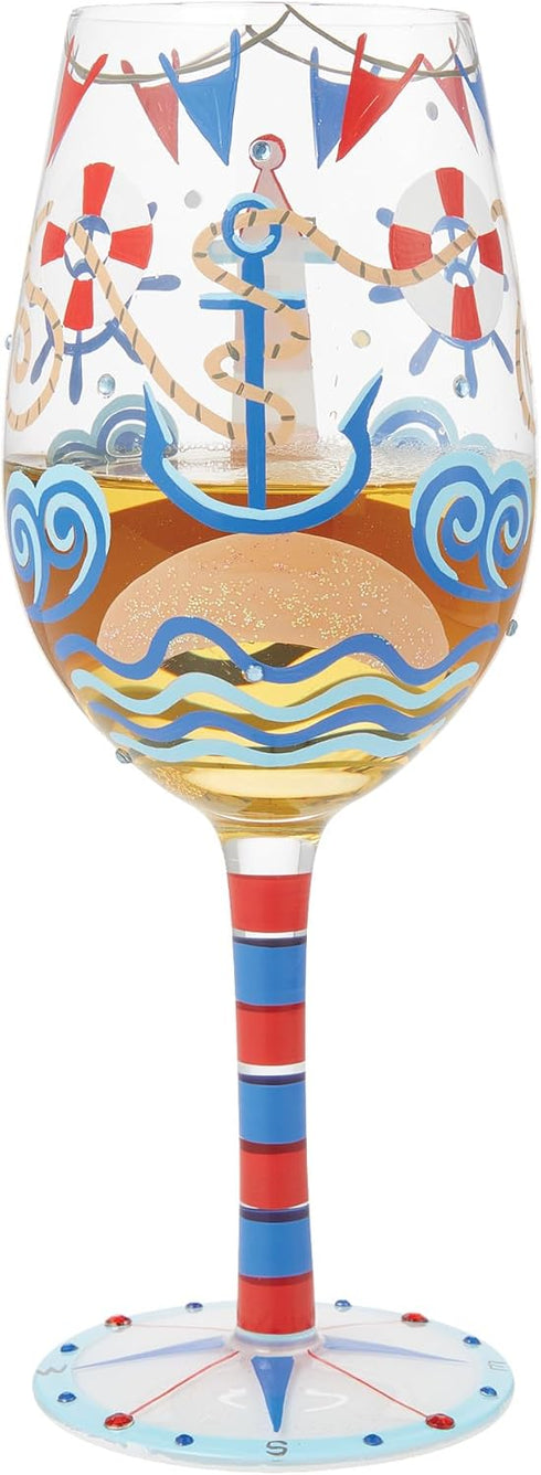 Enesco Lolita Designs Nautical Light House Hand-Painted Artisan Wine Glass, 15 Ounce, Multicolor...