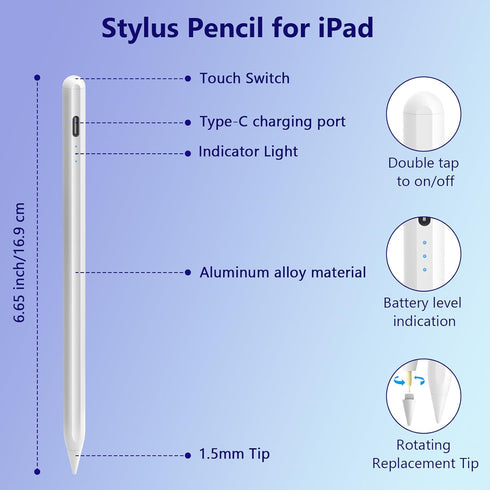 iPad Pencil, Apple Pencil Stylus Pen for iPad10/9/8/7/6, iPad Air 5/4/3, iPad Pro(11/12.9), iPad Mini 6/5, 15Mins Fast Charge Palm Rejection & Til...
