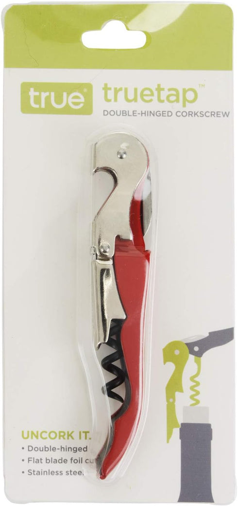 True Brands TrueTap Double Hinged Waiters Corkscrew, Top-notch Stainless Steel Opener with Foil Cutter Built to Last Wine Key Red, Set of 1...