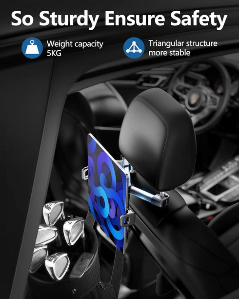 Car Headrest Backseat Mount,Phone/Tablet Car Holder,360°Rotation,Solid & Steady,Car Trip Essentials,Adjustable Back Seat Tablet Holder,Compatible ...