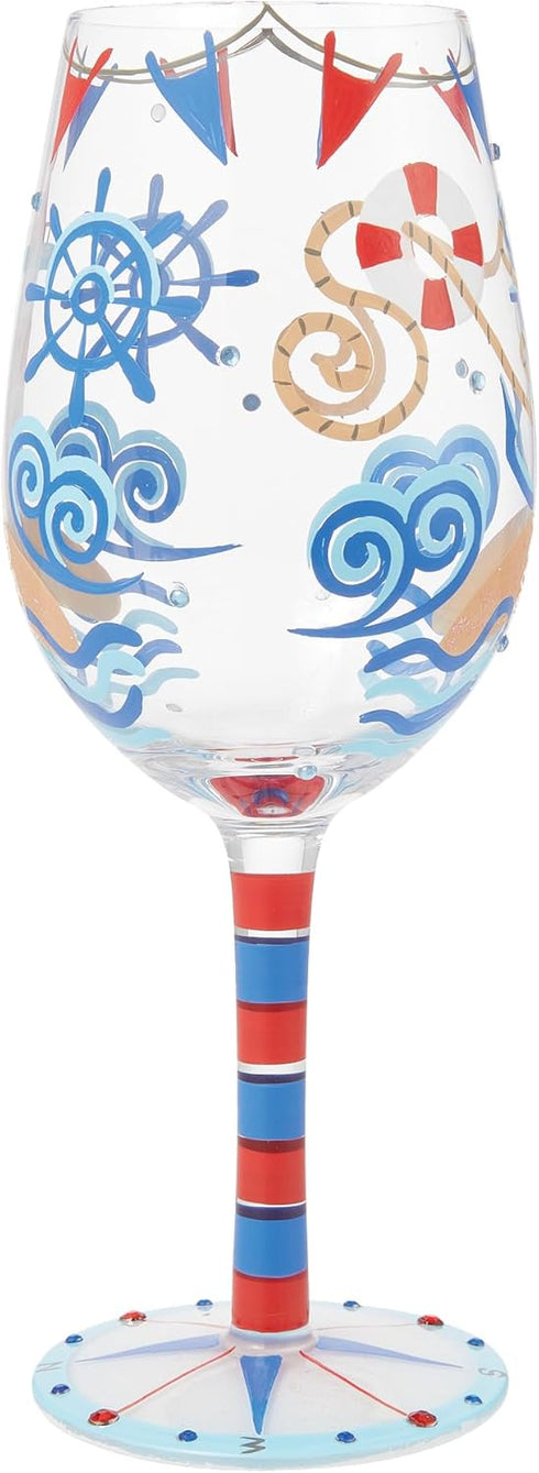Enesco Lolita Designs Nautical Light House Hand-Painted Artisan Wine Glass, 15 Ounce, Multicolor...