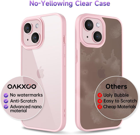 oakxco Thin Slim Clear case for iPhone 15 iPhone 14 iPhone 13 Case, Transparent Hybrid Hard Plastic & Soft Silicone Rubber Bumper, Non-Yellow Acry...