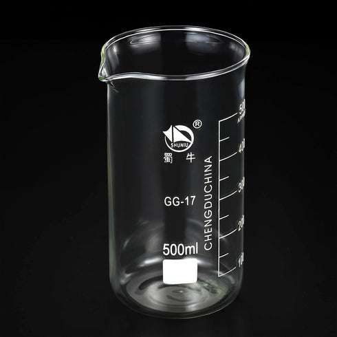 PATIKIL 500ml Tall Form Glass Beaker, 3.3 Borosilicate Glass Graduated Printed Scale Measuring Cups with Spout for Kitchen Lab Liquids Transit Boi...