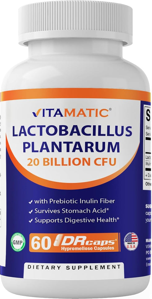 Vitamatic Lactobacillus Plantarum - 20 Billion per DR Capsule - 60 Count - Digestive Support - Made with Prebiotic Inulin Fiber...