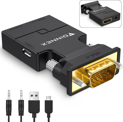 FOINNEX VGA to HDMI Adapter Converter with Audio,(PC VGA Source Output to TV/Monitor with HDMI Connector), Active Male VGA in Female HDMI 1080p Vi...