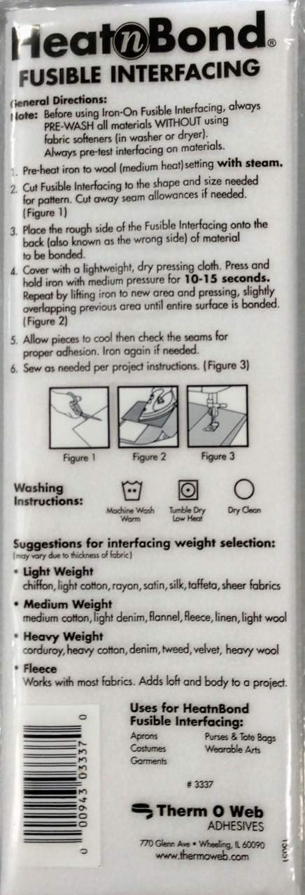 Therm O Web Thermoweb Heat N Bond Medium Weight Iron On Fusible Interfacing White 20 inch x 36 inch 3337 (4-Pack)...