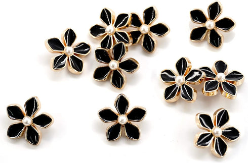 20 pcs Black Enamel Plumeria Metal Sewing Shank Buttons for Coats -23mm -7/8"...