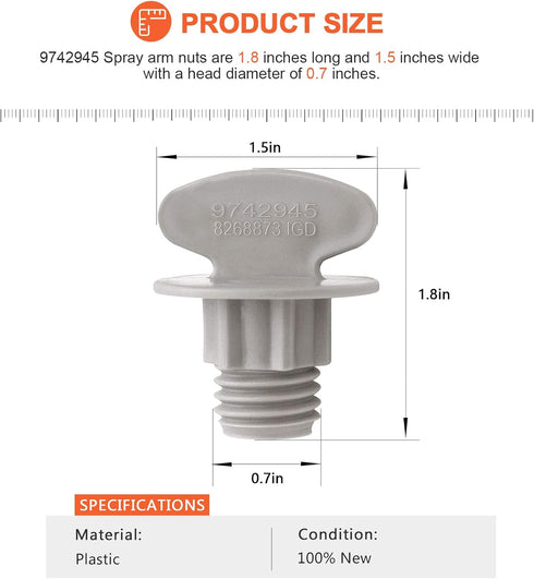 9742945 Dishwasher Lower Spray Arm Retainer Nut Fit for Whirlpool Kenmore Kitchen-Aid Dishwasher - Replace WP9742945 AP3044826 PS402230 747435 EA4...