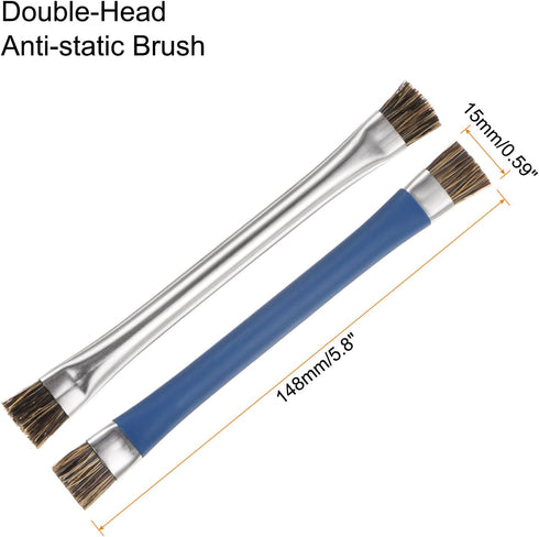 Double-Head Phone Motherboard IC Cleaning Brush 12x15mm Bristles Hair Anti-Static ESD Brush Cleaner for Computer Phone, Blue + Silver Tone......