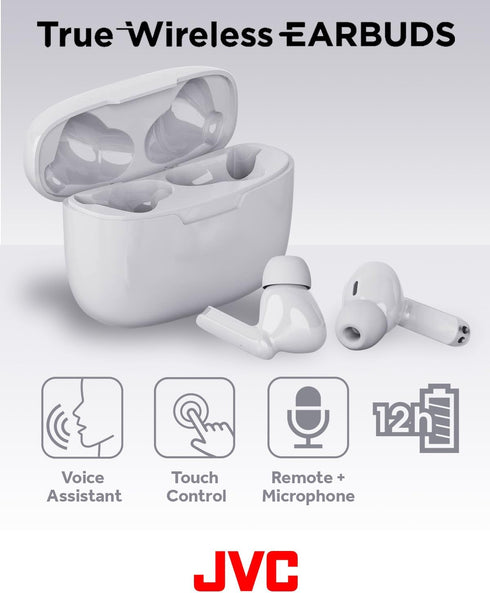 JVC Ultra Compact True Wireless Earbuds Headphones, Total 12 Hour Battery Life, Sound with 13mm Driver, USB-C Connection - HAB5TW (White)...