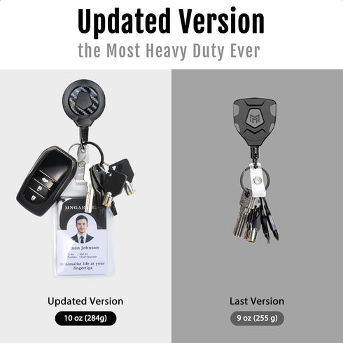 MNGARISTA Upgraded Heavy Duty Retractable Keychain with Belt Clip, 10 OZ Retraction, 31.5" Stainless Steel Cord, 3K Carbon Fiber ID Badge Reel wit...