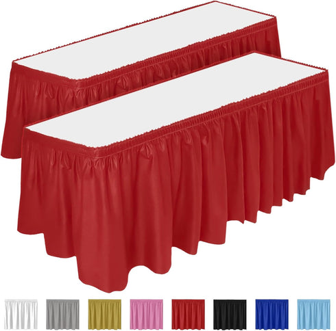 DecorRack 2 Pack Table Skirts, 29 in x 14 ft Each, Multi Pack -BPA Free- Plastic Tableskirt, Disposable, Reusable, Rectangular Tablecloth Skirt, R...