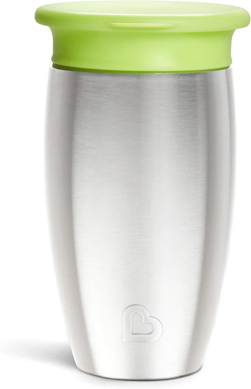 Munchkin Stainless Steel Sippy Cups for Toddlers 1-3, Spill Proof Miracle 360 Cup, Insulated, 10 Ounce, Green...