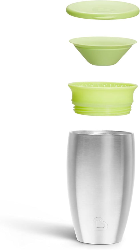 Munchkin Stainless Steel Sippy Cups for Toddlers 1-3, Spill Proof Miracle 360 Cup, Insulated, 10 Ounce, Green...