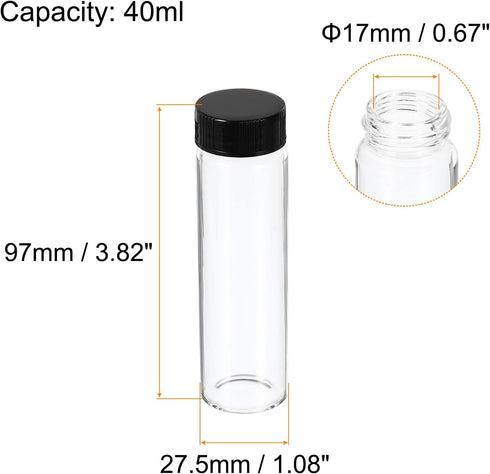 PATIKIL 40mL Reagent Media Bottle, 12 Pack Round Glass Storage Bottles Plastic Screw Cap for Lab Home, Clear...