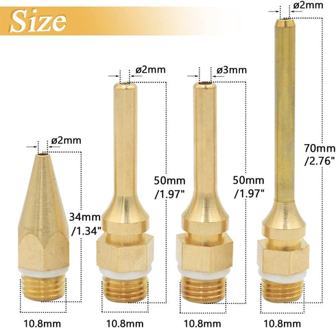 Mesee 4pcs Hot Melt Glue Gun Nozzle Set for 11mm Thread Power Tools, Long Short Small-bore Large Diameter Pure Copper Nozzle Tips 2.0x70mm 2.0x50m...