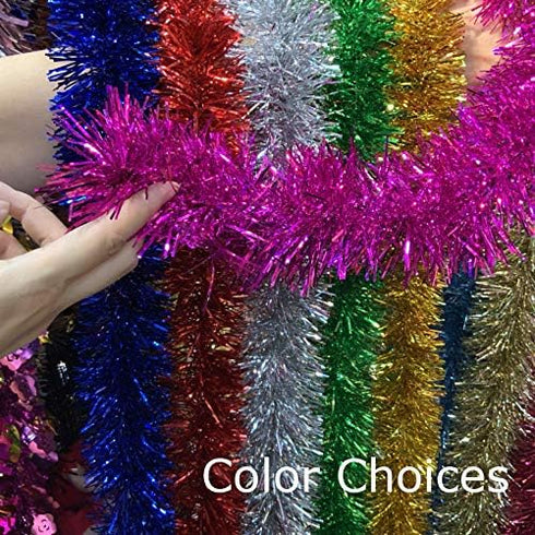 Allgala Silver Tinsel Garland, 50 Feet Christmas Metallic Foil Tinsel Garland Decoration for Holiday Tree Walll Rail Home Office Event Fall Thanks...