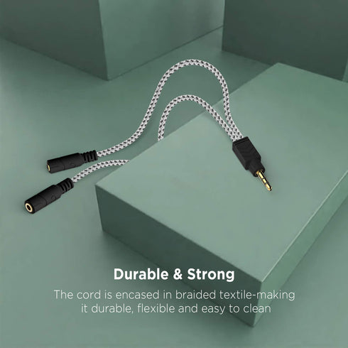DUKABEL Headphone Splitter, Knitted 3.5mm Audio Splitter TRS 3-Pole Aux Splitter Cable for Headphones Earphones Speakers -Zebra White/2PACK...
