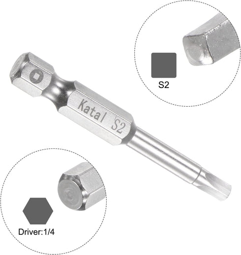 5pcs S2 Square Screwdriver Bit 1/4" Hex Shank 2" Length Magnetic Screw Driver Power Tool...