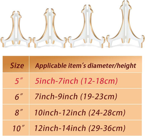 Artliving 2 Pack 5inch White Gold Thicken Acrylic Easels Display Stand Plate Stand Holder display Pictures Frame,Decorative Plates, and Artworks...
