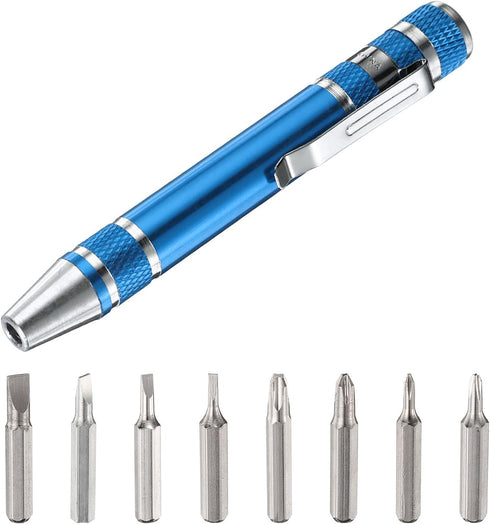 8 in 1 Mini Pocket Pen Screwdriver Set CR-V Multi-Function Small Magnetic Screw Driver with Phillips and Flat Head Bits for Computer Eyeglasses, B...