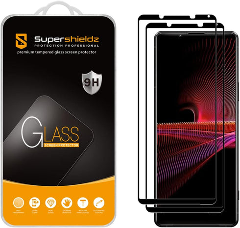 Supershieldz (2 Pack) Designed for Sony (Xperia 1 III) Tempered Glass Screen Protector, (Full Screen Coverage) Anti Scratch, Bubble Free (Black)...