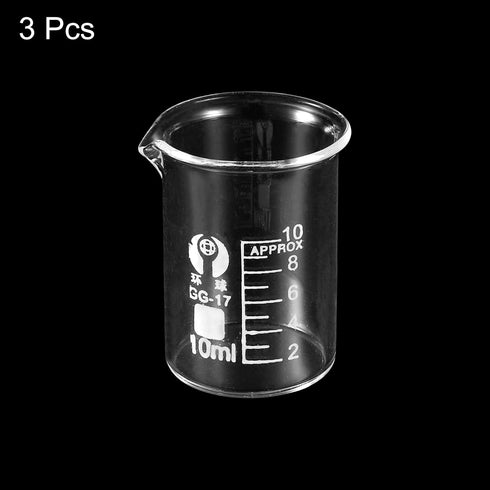 PATIKIL 3Pcs 10ml Low Form Glass Beaker, 3.3 Borosilicate Glass Graduated Printed Scale Measuring Cups with Spout for Kitchen Lab Liquids...