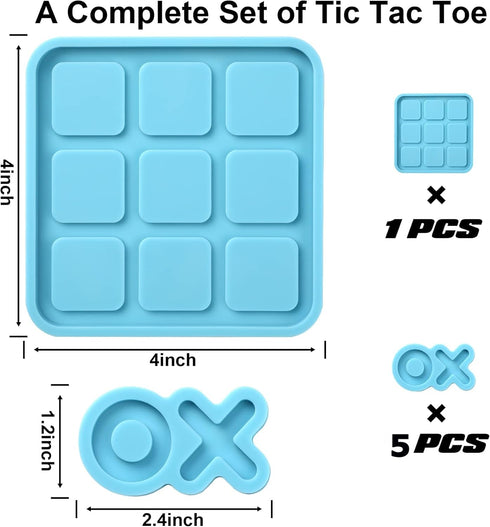 Tic Tac Toe Resin Mold with 5 Chess Pieces Molds,DECYOOL X O Board Game Silicone Molds for Resin Casting,DIY Tabletop Board Game...