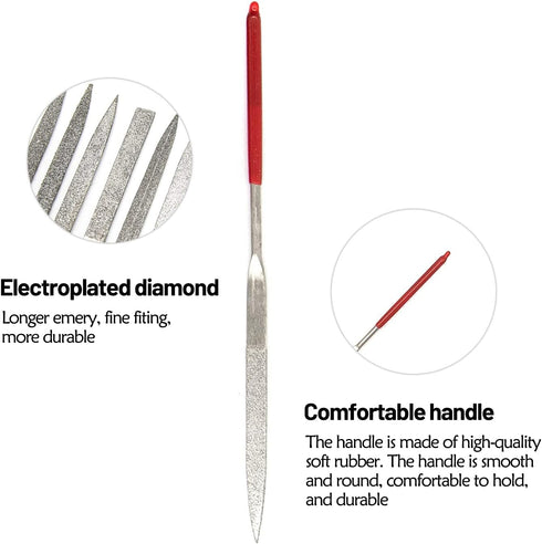 AUEAR, Set of 10 Pack Mini Diamond Needle File Set Barrette Crossing Knife Equaling Warding Square Three Square Round Tapered Round Half Round for...