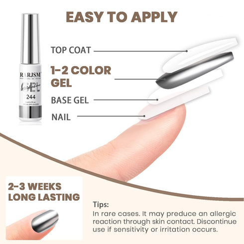 RARJSM Metallic Silver Gel Liner Nail Art 3D Mirror Chrome Effect Gel Nail Polish 8ml Build in Thin Brush Metal Painted Drawing Striper Gel Polish...