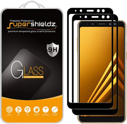Supershieldz (2 Pack) Designed for Samsung Galaxy A8 (2018) Tempered Glass Screen Protector, (Full Screen Coverage) Anti Scratch, Bubble Free (Bla...