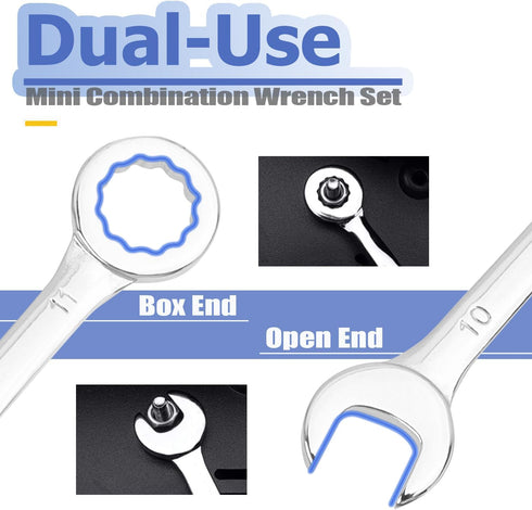Mesee 10 Pieces Mini Combination Wrench Set Metric Small Ignition Wrenches 4-11mm Open and Box End Wrench Set Dual-Use Spanner Hand Repair Tool fo...