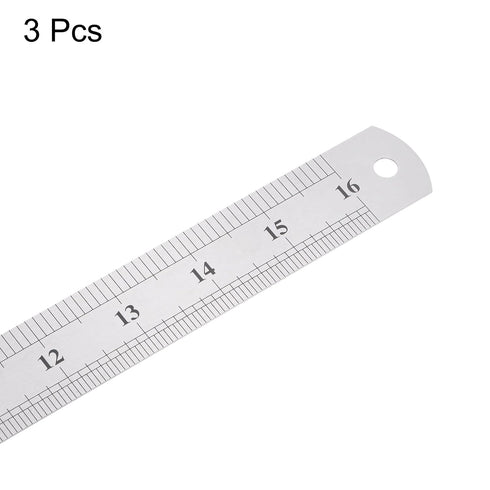3pcs Stainless Steel Ruler 40cm/16" Length x 1/28" Thick x 1-1/7" Wide Inch and Metric Straight Edge Measuring Tools for Woodworking Painting Craf...